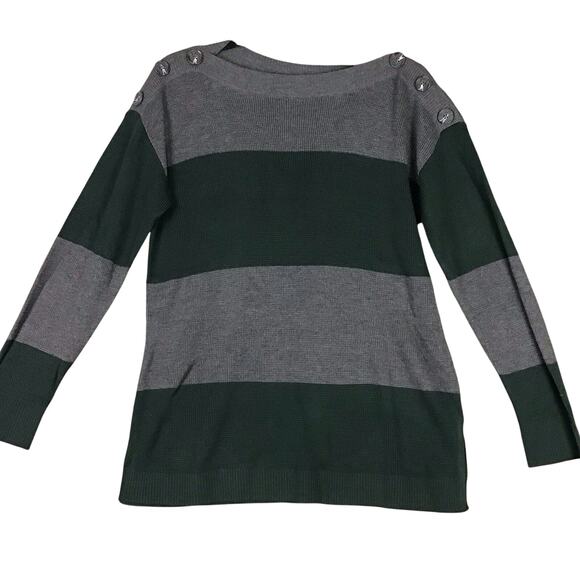 Vince Camuto Women’s Green Gray Colorblock Button Shoulder Tunic Sweater Sz S - Picture 1 of 12